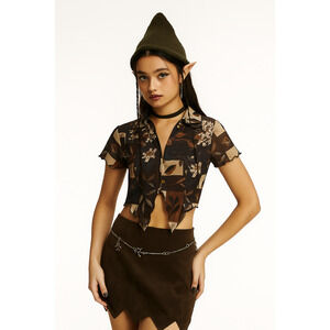 Cider Womens Crop Top Medium Brown Whimsigoth Goblin Earthcore Fall Coquette NEW